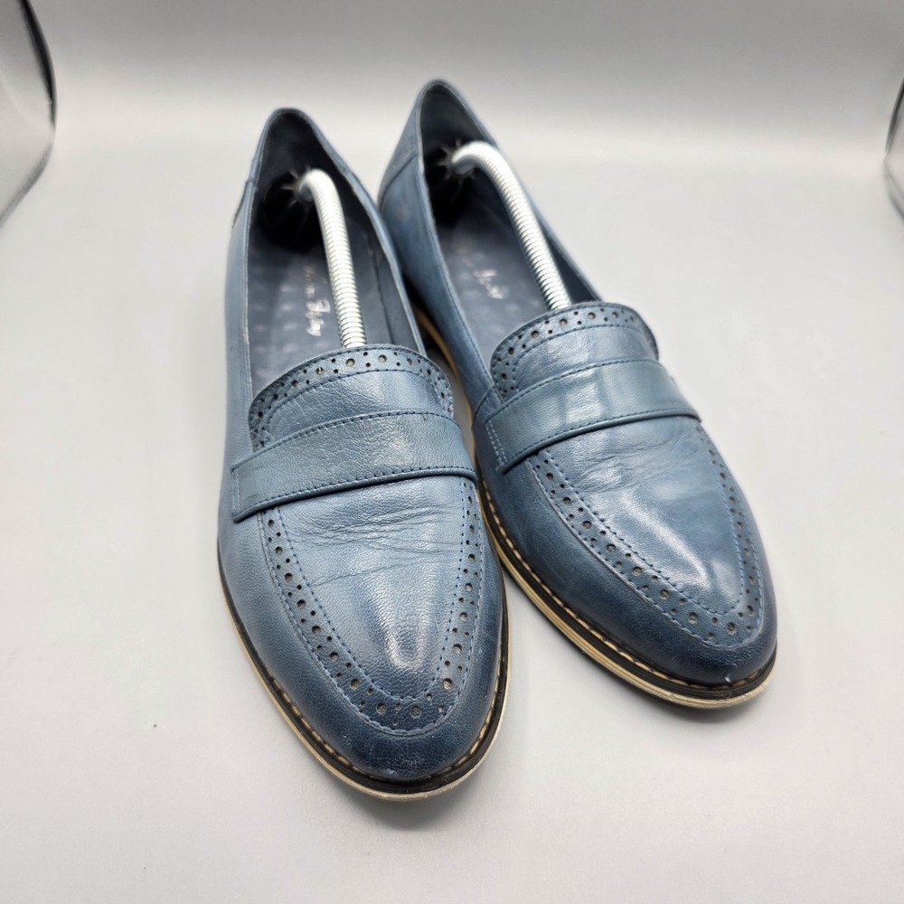 Mona Flying Loafers‎ Womens 42 Blue Leather Brogue Almond Toe Quiet Luxury